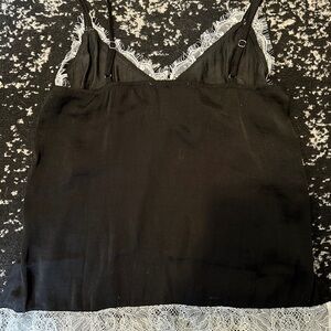 Signature 8 Women's Black Satin Tank With White Lace Trim Size M